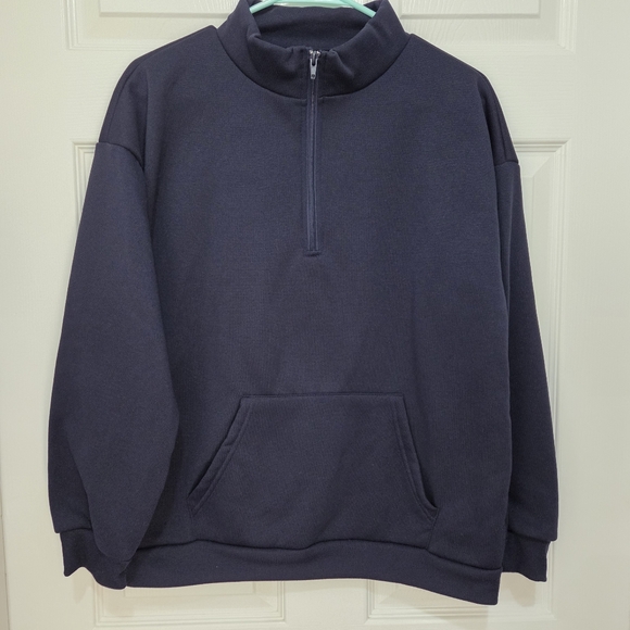 Women Quarter Zip Drop Shoulder Navy Blue Pullover Sweater Size S - Picture 3 of 9